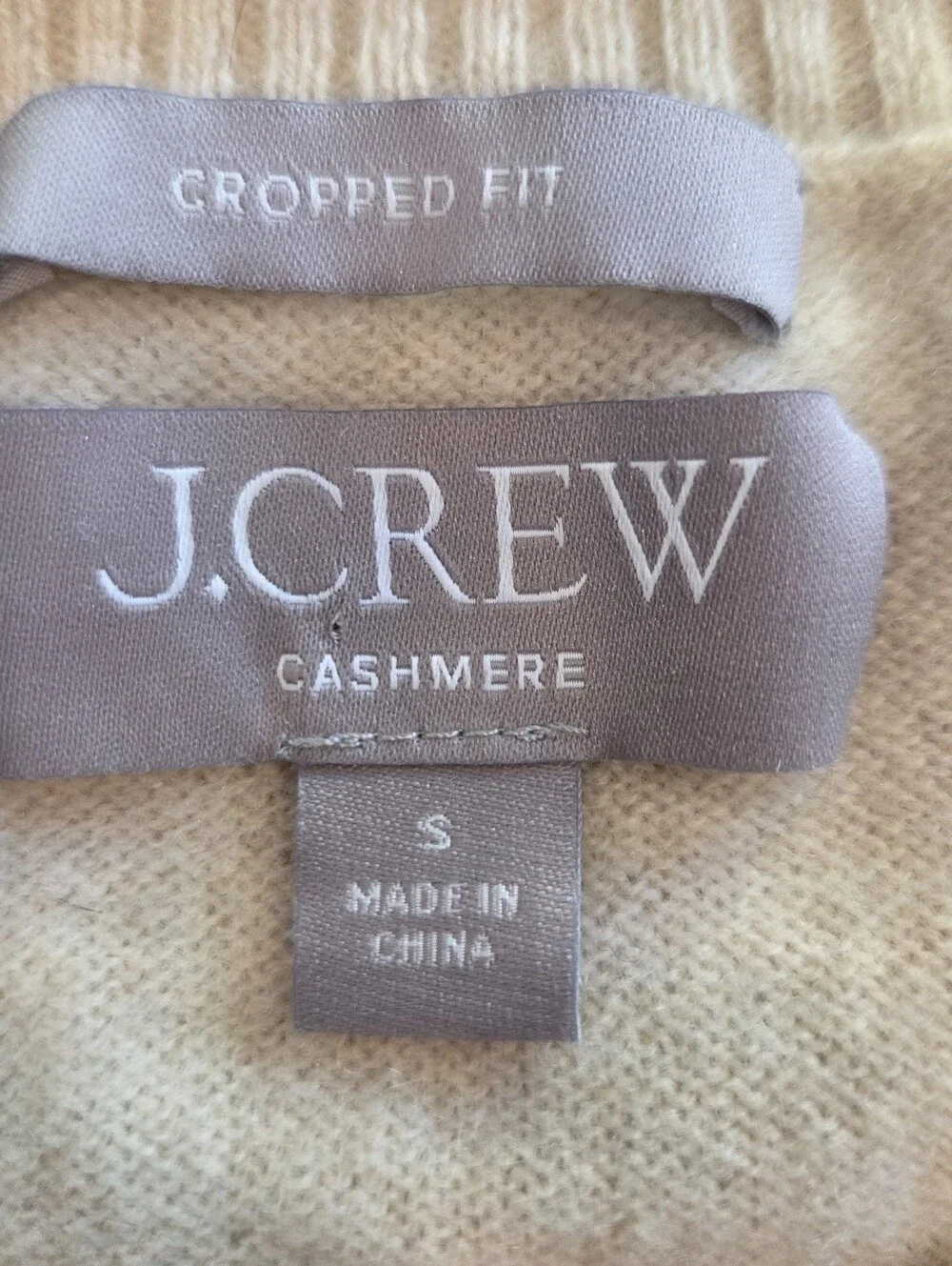 J.Crew 100% Cashmere Cropped Sweater Cream Long Sleeve Classic Quiet Luxury S